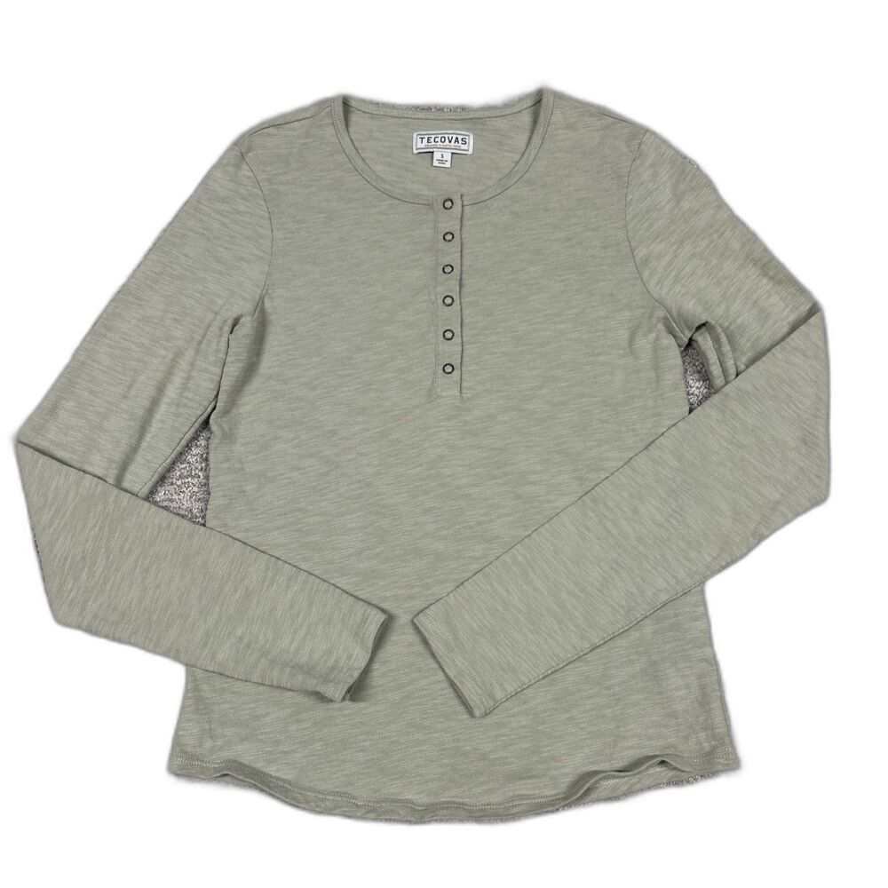 Tecovas Shirt Womens Small Henley Western 100% Cotton Light Green